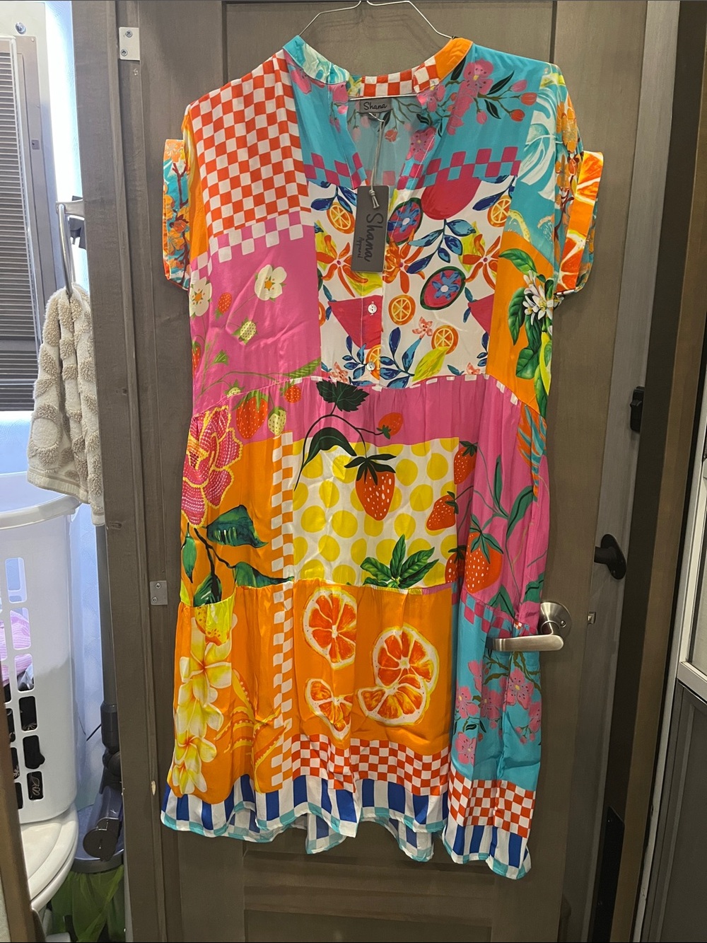 SHANA Multicolor Patchwork Fruit-Print Casual Dress